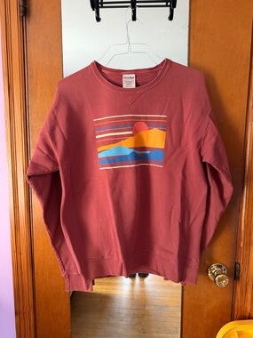 Men's Crewneck Sweatshirt in Dusty Red with Sunset Graphic